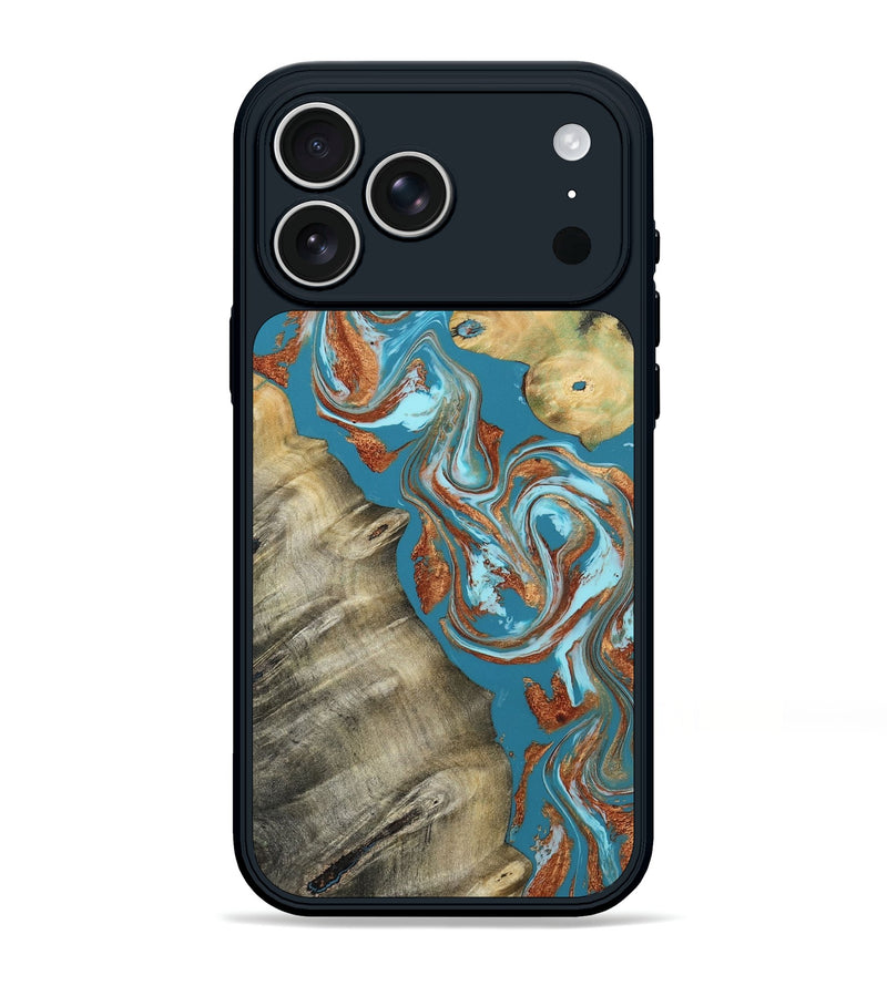 iPhone 17 Pro Max Wood Phone Case - Shirlee (Teal & Gold, 809213)