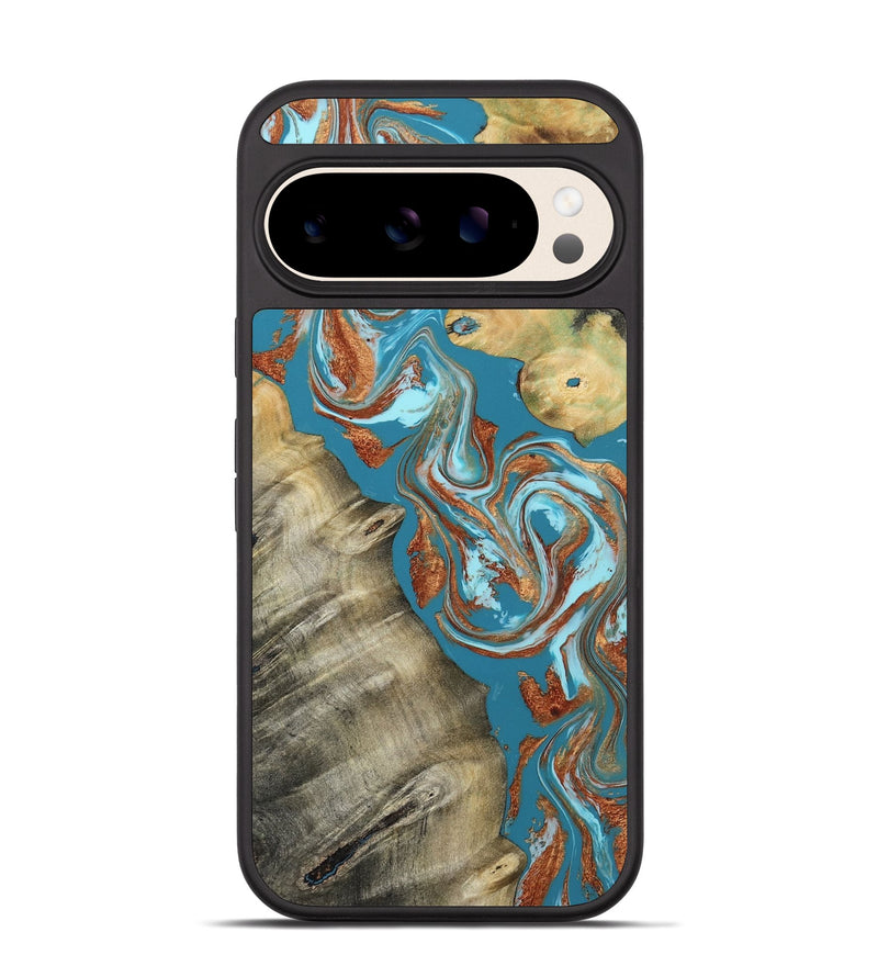 Pixel 10 Wood Phone Case - Shirlee (Teal & Gold, 809213)