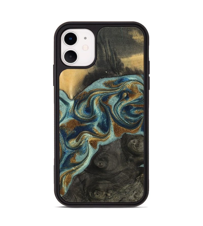 iPhone 11 Wood Phone Case - Nevaeh (Teal & Gold, 809214)