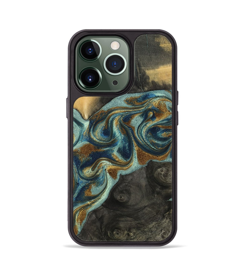 iPhone 13 Pro Wood Phone Case - Nevaeh (Teal & Gold, 809214)