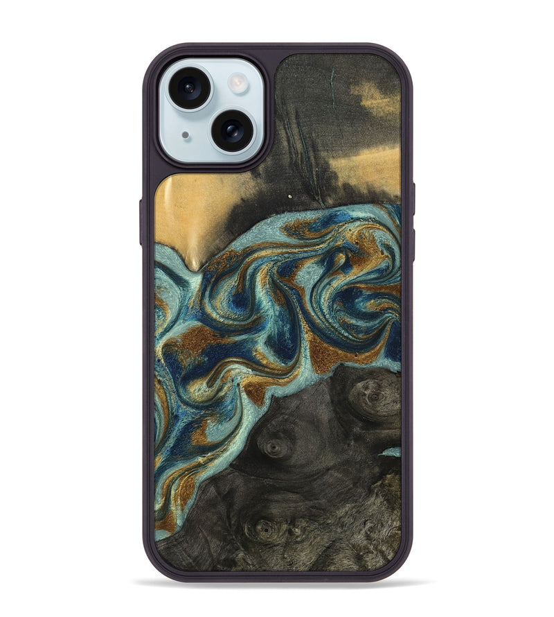iPhone 15 Plus Wood Phone Case - Nevaeh (Teal & Gold, 809214)