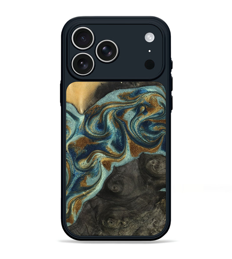 iPhone 17 Pro Max Wood Phone Case - Nevaeh (Teal & Gold, 809214)