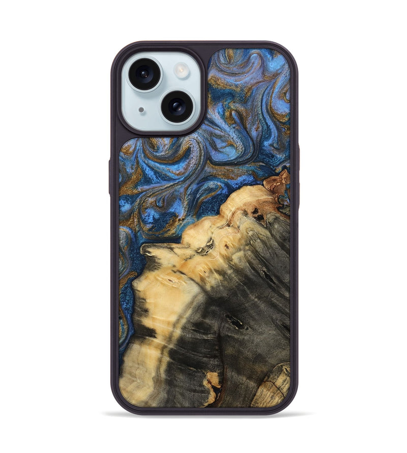 iPhone 15 Wood Phone Case - Ashlynn (Teal & Gold, 809215)