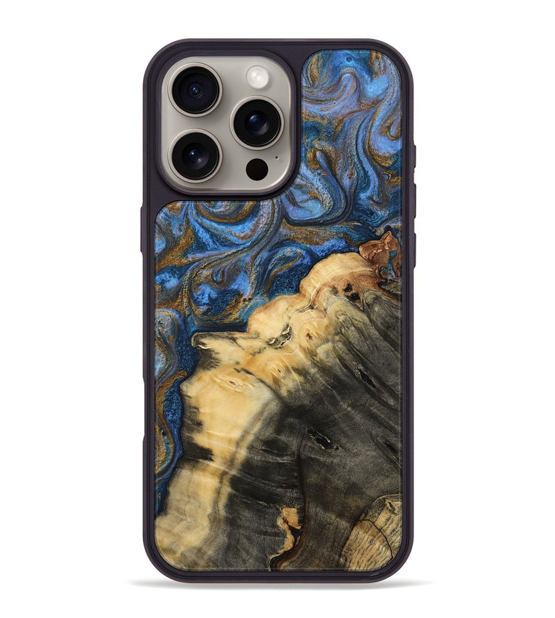 iPhone 16 Pro Max Wood Phone Case - Ashlynn (Teal & Gold, 809215)