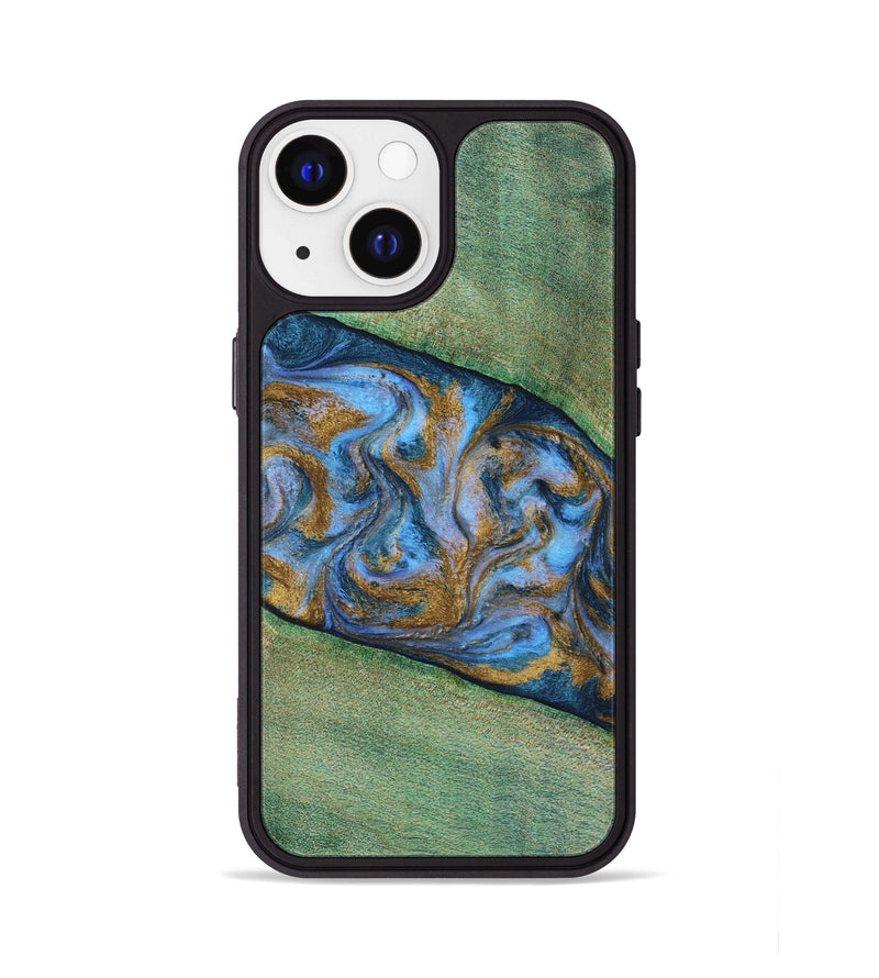 iPhone 13 Wood Phone Case - Carson (Teal & Gold, 809216)