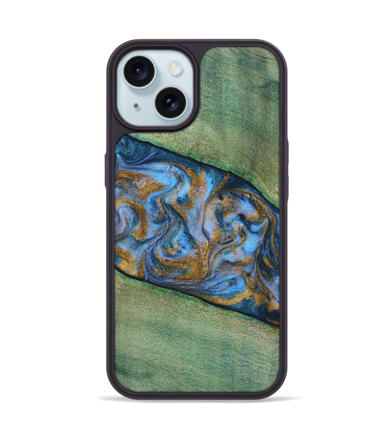 iPhone 15 Wood Phone Case - Carson (Teal & Gold, 809216)
