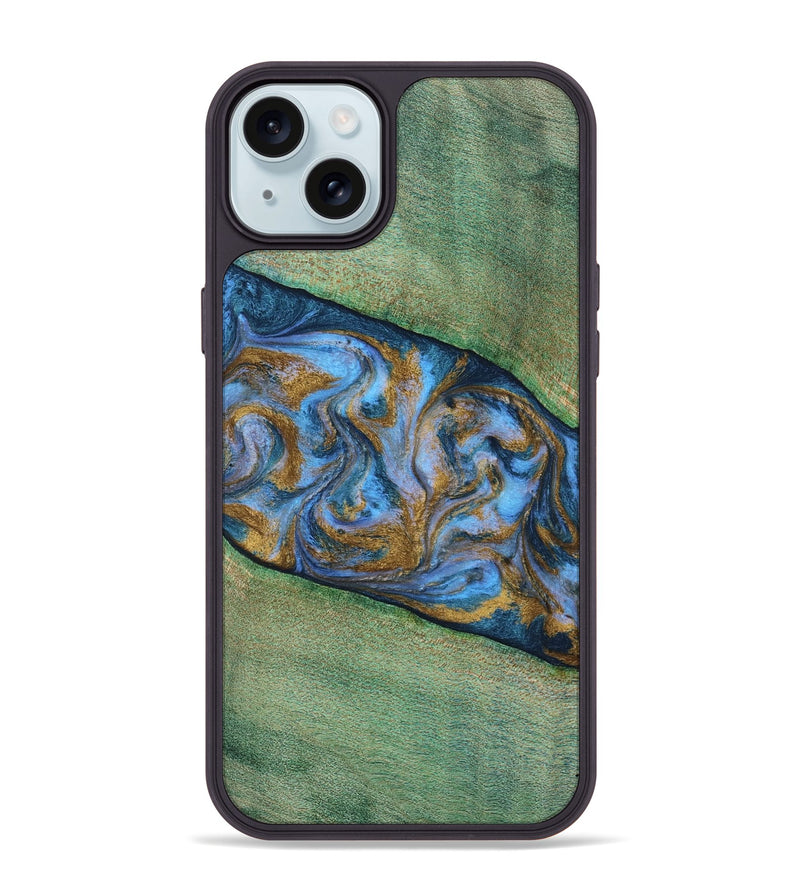 iPhone 15 Plus Wood Phone Case - Carson (Teal & Gold, 809216)