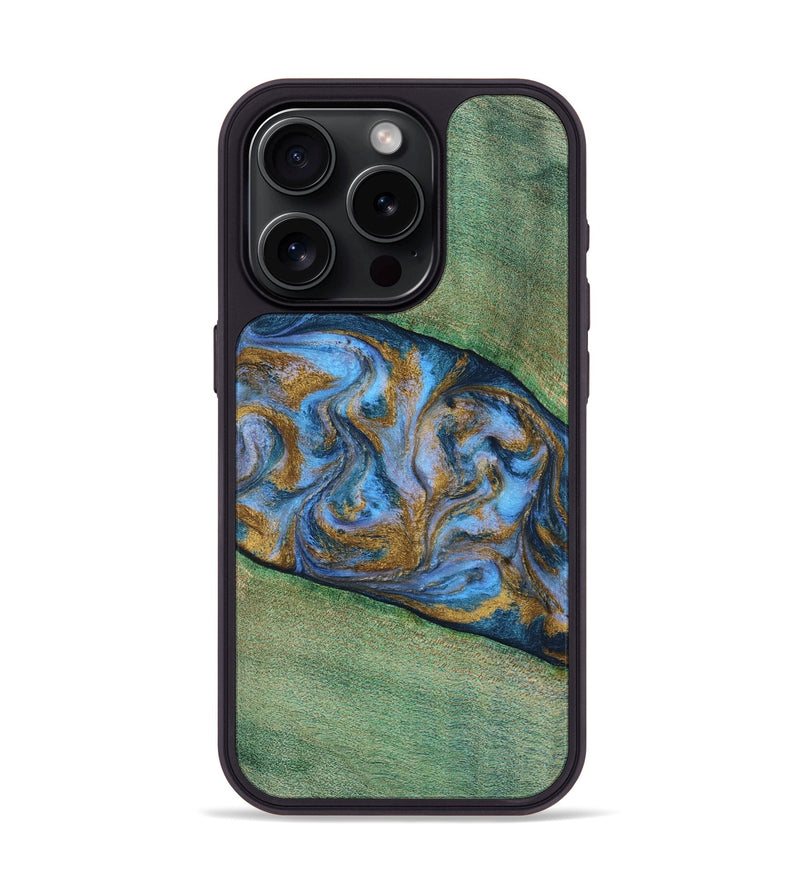 iPhone 15 Pro Wood Phone Case - Carson (Teal & Gold, 809216)
