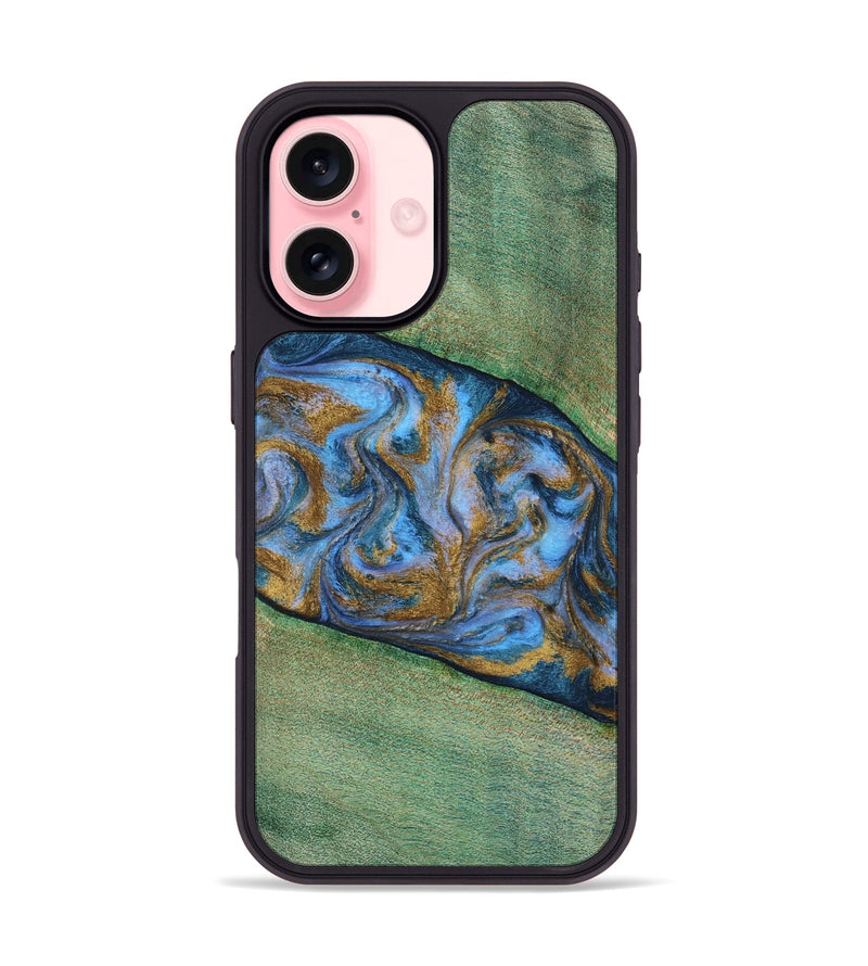 iPhone 16 Wood Phone Case - Carson (Teal & Gold, 809216)