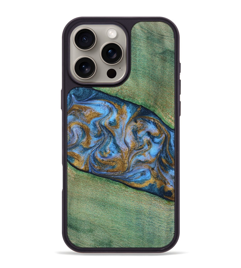 iPhone 16 Pro Max Wood Phone Case - Carson (Teal & Gold, 809216)