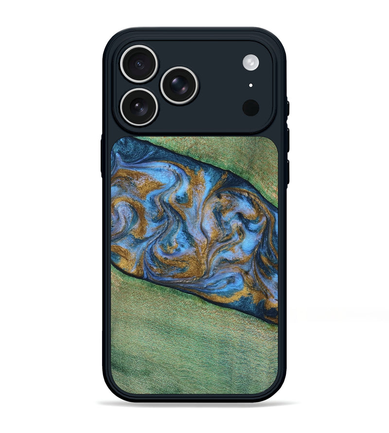 iPhone 17 Pro Max Wood Phone Case - Carson (Teal & Gold, 809216)