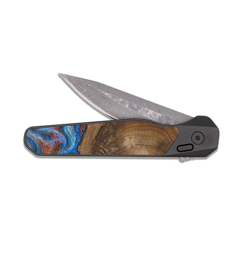 EDC Dark Damascus Wood Pocket Knife - Andre (Teal & Gold, 809218)