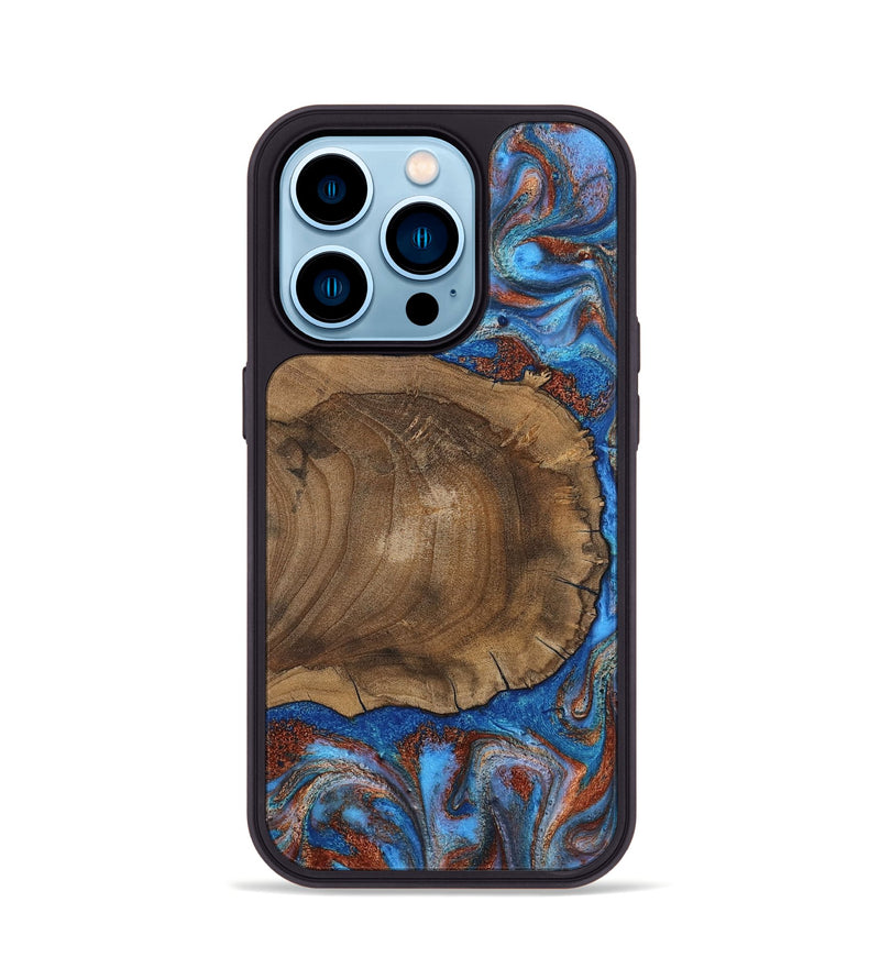 iPhone 14 Pro Wood Phone Case - Andre (Teal & Gold, 809218)