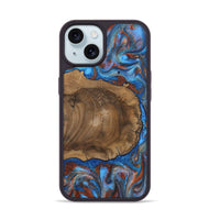 iPhone 15 Wood Phone Case - Andre (Teal & Gold, 809218)