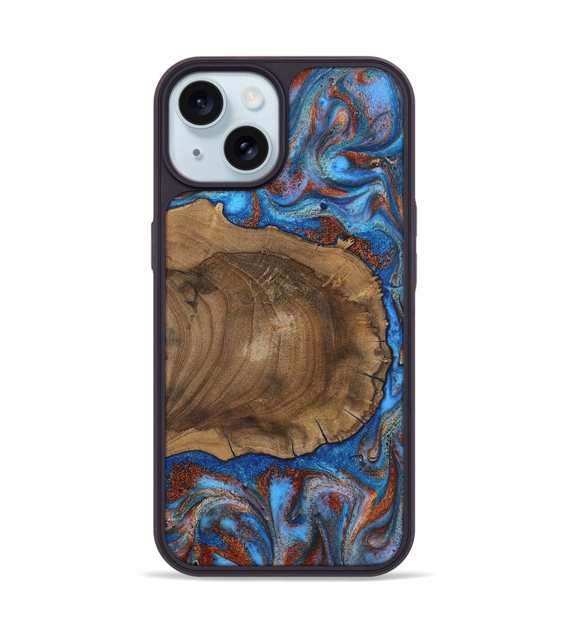 iPhone 15 Wood Phone Case - Andre (Teal & Gold, 809218)
