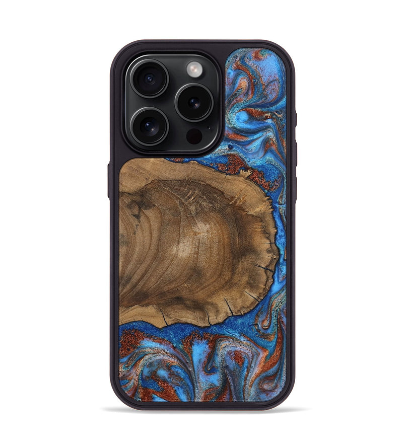 iPhone 15 Pro Wood Phone Case - Andre (Teal & Gold, 809218)