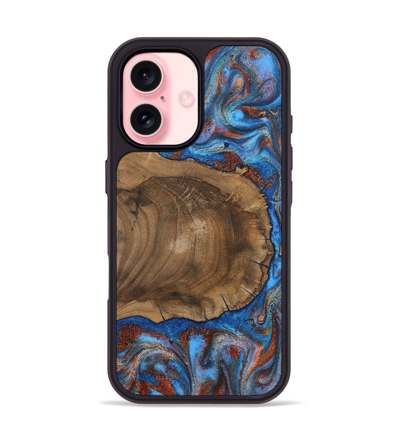 iPhone 16 Wood Phone Case - Andre (Teal & Gold, 809218)