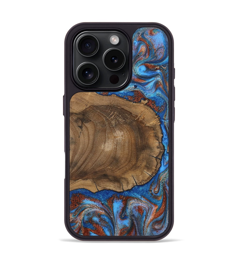 iPhone 16 Pro Wood Phone Case - Andre (Teal & Gold, 809218)