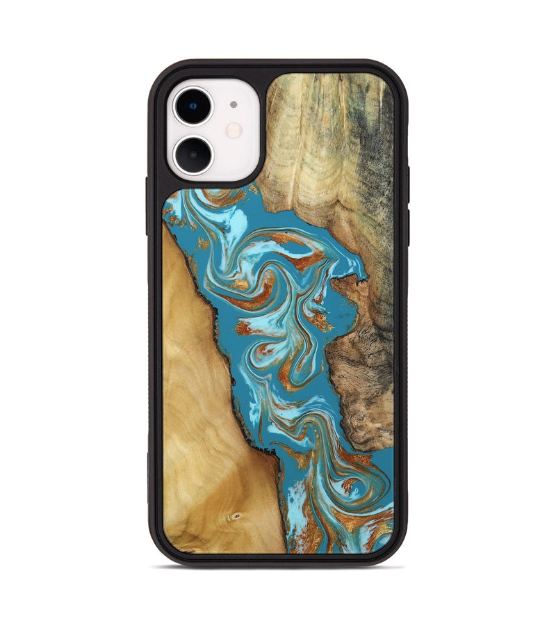 iPhone 11 Wood Phone Case - Bruno (Teal & Gold, 809219)