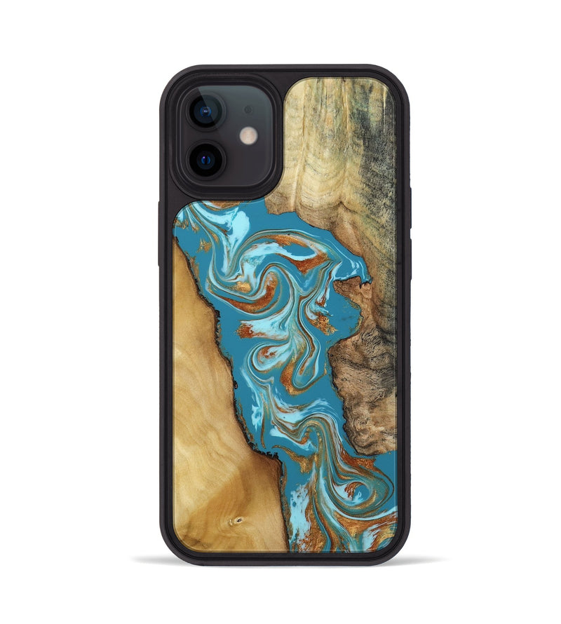 iPhone 12 Wood Phone Case - Bruno (Teal & Gold, 809219)