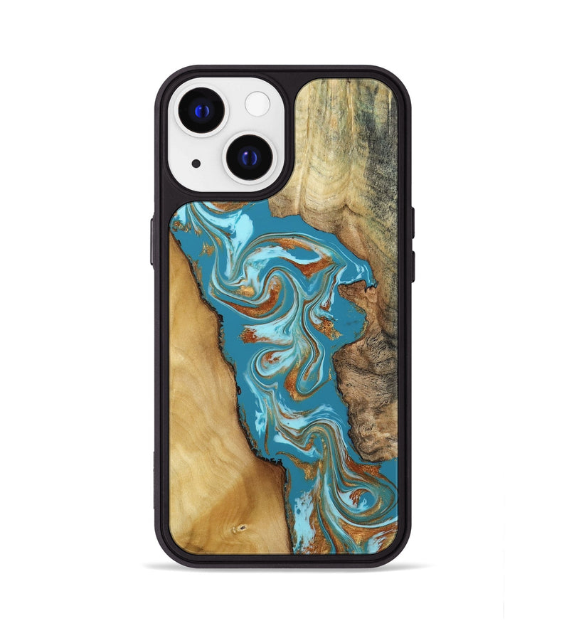 iPhone 13 Wood Phone Case - Bruno (Teal & Gold, 809219)