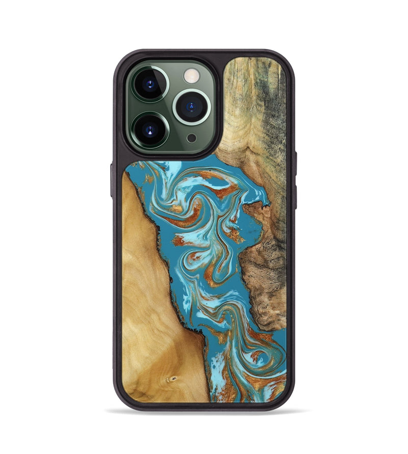 iPhone 13 Pro Wood Phone Case - Bruno (Teal & Gold, 809219)