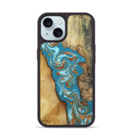 iPhone 15 Wood Phone Case - Bruno (Teal & Gold, 809219)