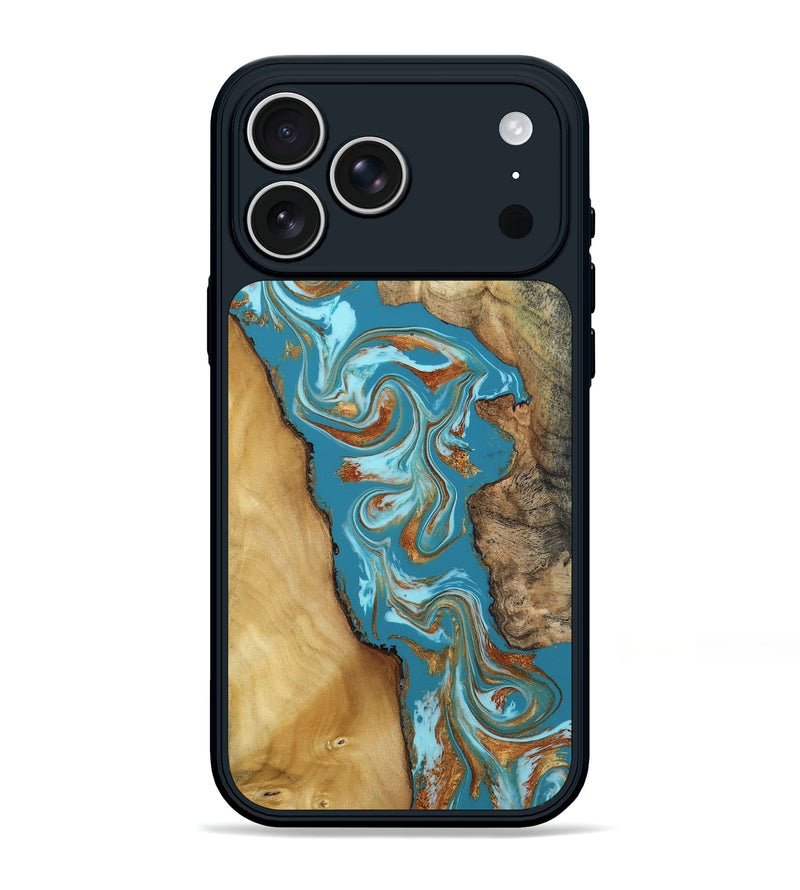 iPhone 17 Pro Max Wood Phone Case - Bruno (Teal & Gold, 809219)