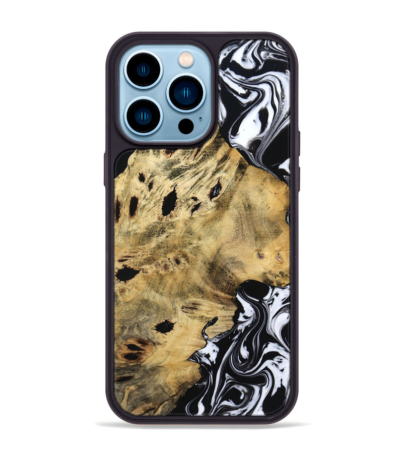 iPhone 14 Pro Max Wood Phone Case - Kacey (Black & White, 809227)