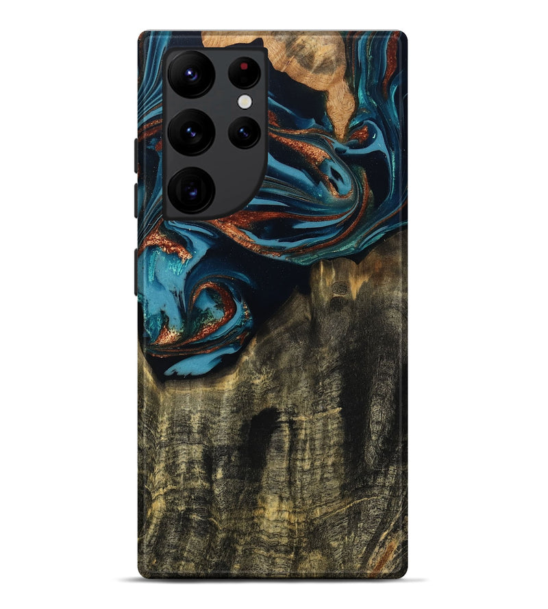 Galaxy S22 Ultra Wood Live Edge Phone Case - Jamie (Teal & Gold, 809252)