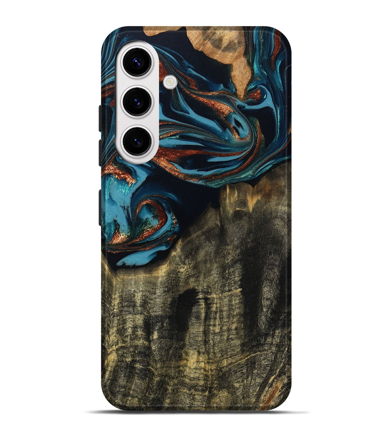 Galaxy S25 Plus Wood Live Edge Phone Case - Jamie (Teal & Gold, 809252)