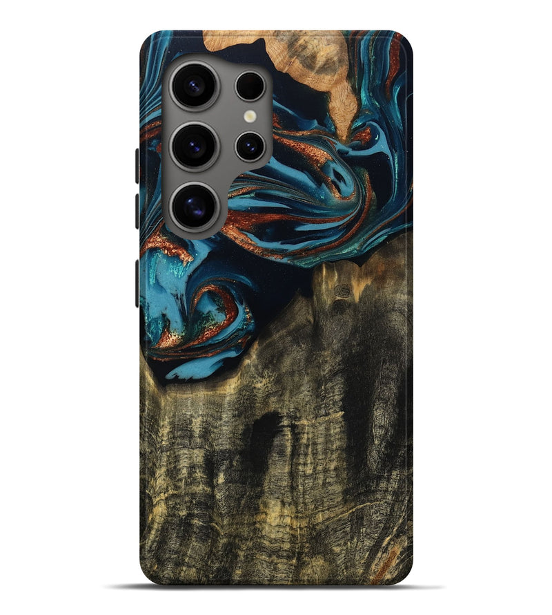 Galaxy S25 Ultra Wood Live Edge Phone Case - Jamie (Teal & Gold, 809252)