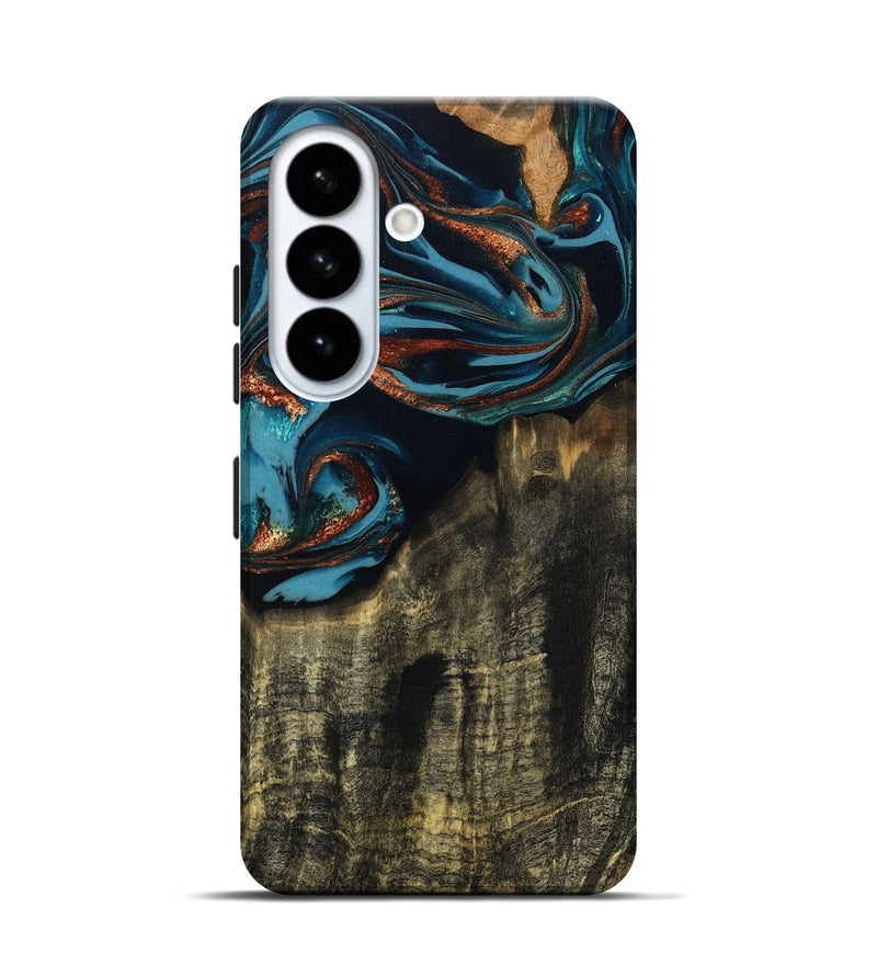 Galaxy S26 Wood Live Edge Phone Case - Jamie (Teal & Gold, 809252)