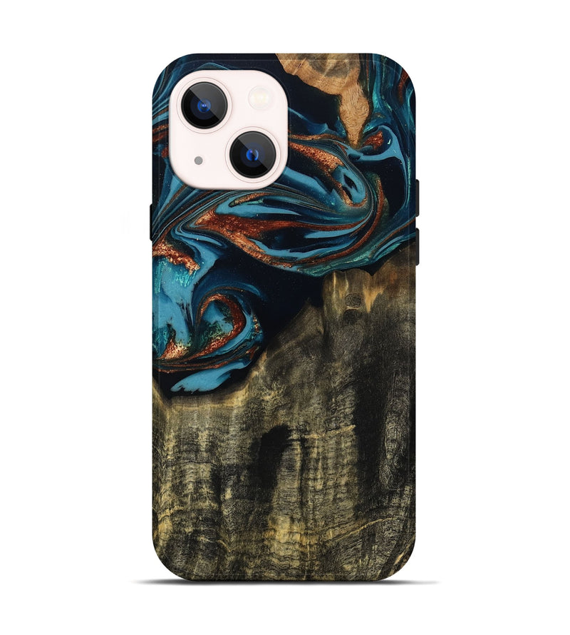 iPhone 14 Wood Live Edge Phone Case - Jamie (Teal & Gold, 809252)