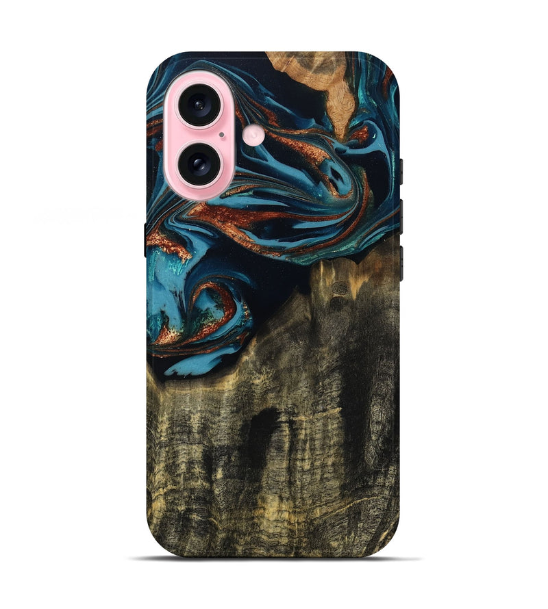 iPhone 17 Wood Live Edge Phone Case - Jamie (Teal & Gold, 809252)
