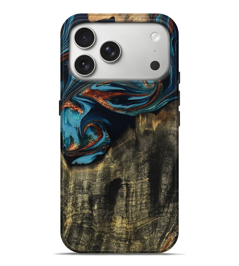 iPhone 17 Pro Max Wood Live Edge Phone Case - Jamie (Teal & Gold, 809252)