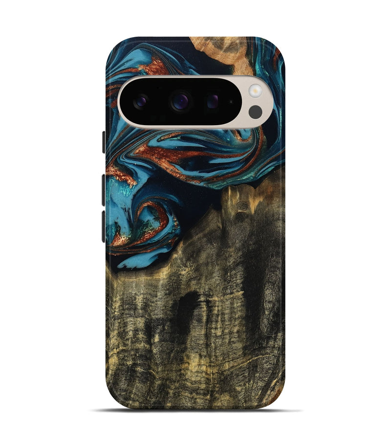 Pixel 10 Wood Live Edge Phone Case - Jamie (Teal & Gold, 809252)