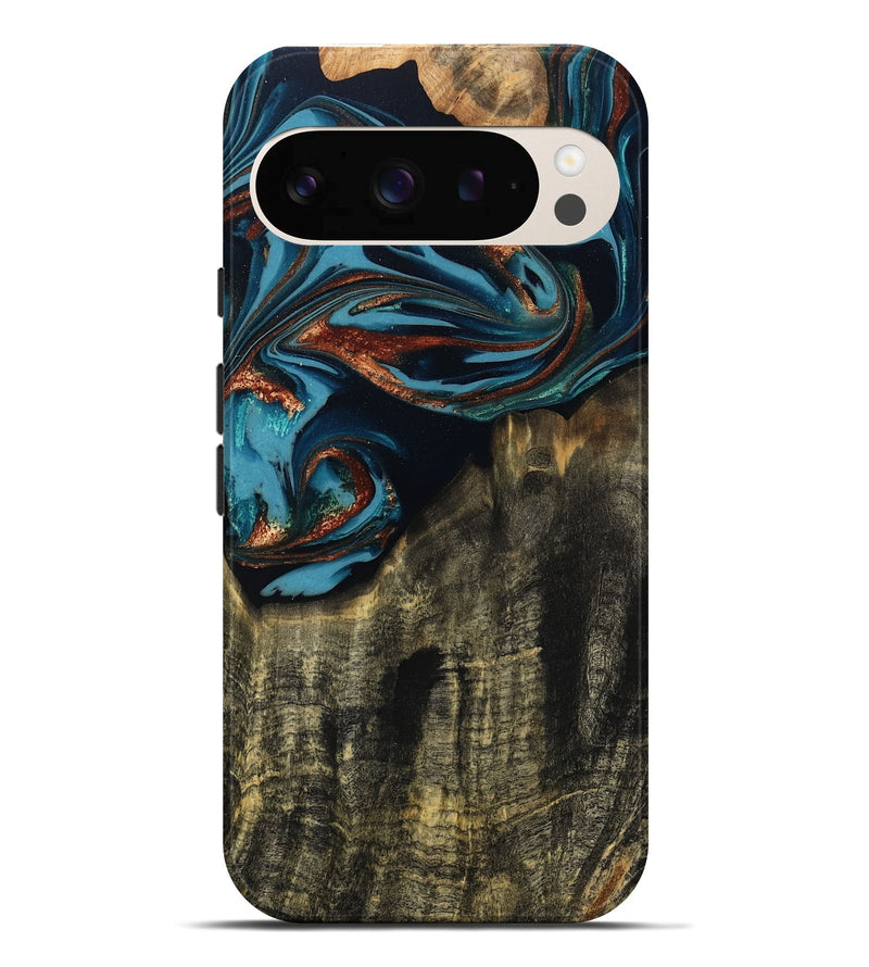 Pixel 10 Pro XL Wood Live Edge Phone Case - Jamie (Teal & Gold, 809252)