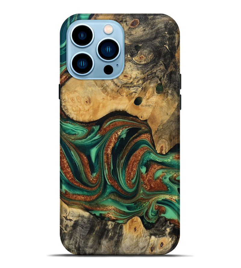 iPhone 14 Pro Max Wood Live Edge Phone Case - Judi (Green, 809255)