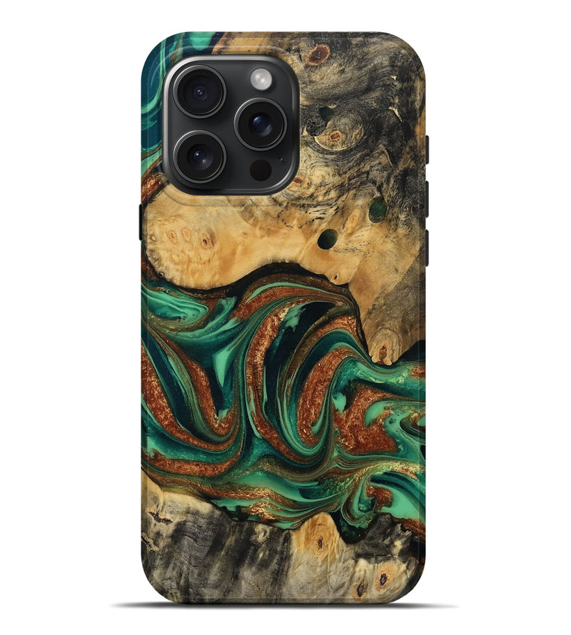 iPhone 16 Pro Max Wood Live Edge Phone Case - Judi (Green, 809255)