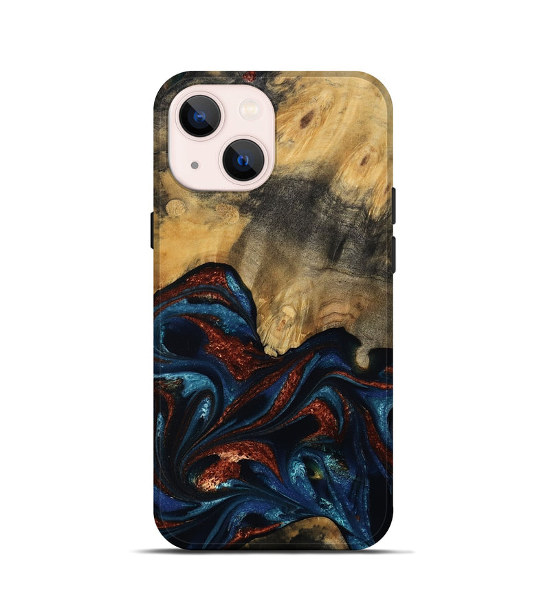 iPhone 13 mini Wood Live Edge Phone Case - Trinity (Teal & Gold, 809261)
