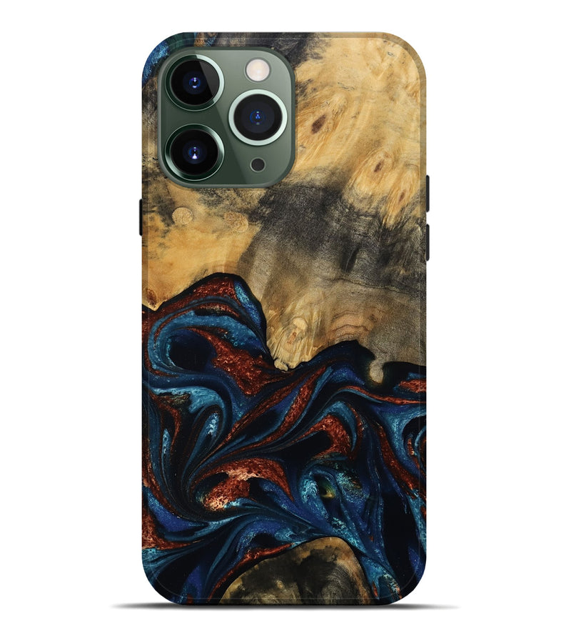 iPhone 13 Pro Max Wood Live Edge Phone Case - Trinity (Teal & Gold, 809261)