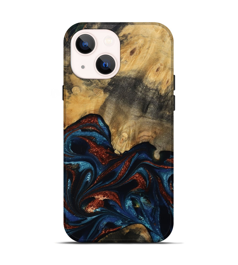 iPhone 14 Wood Live Edge Phone Case - Trinity (Teal & Gold, 809261)