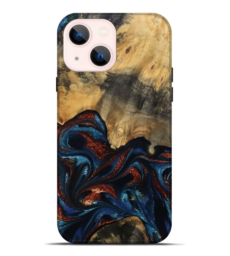 iPhone 14 Plus Wood Live Edge Phone Case - Trinity (Teal & Gold, 809261)