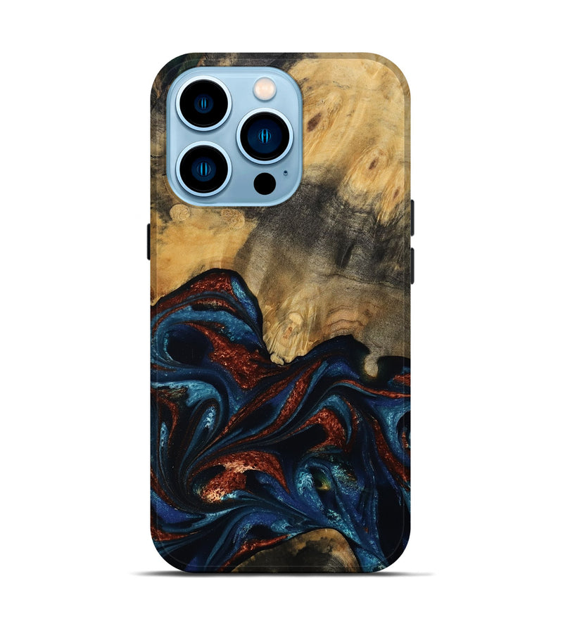 iPhone 14 Pro Wood Live Edge Phone Case - Trinity (Teal & Gold, 809261)
