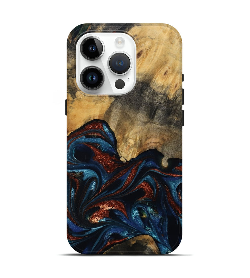 iPhone 15 Pro Wood Live Edge Phone Case - Trinity (Teal & Gold, 809261)