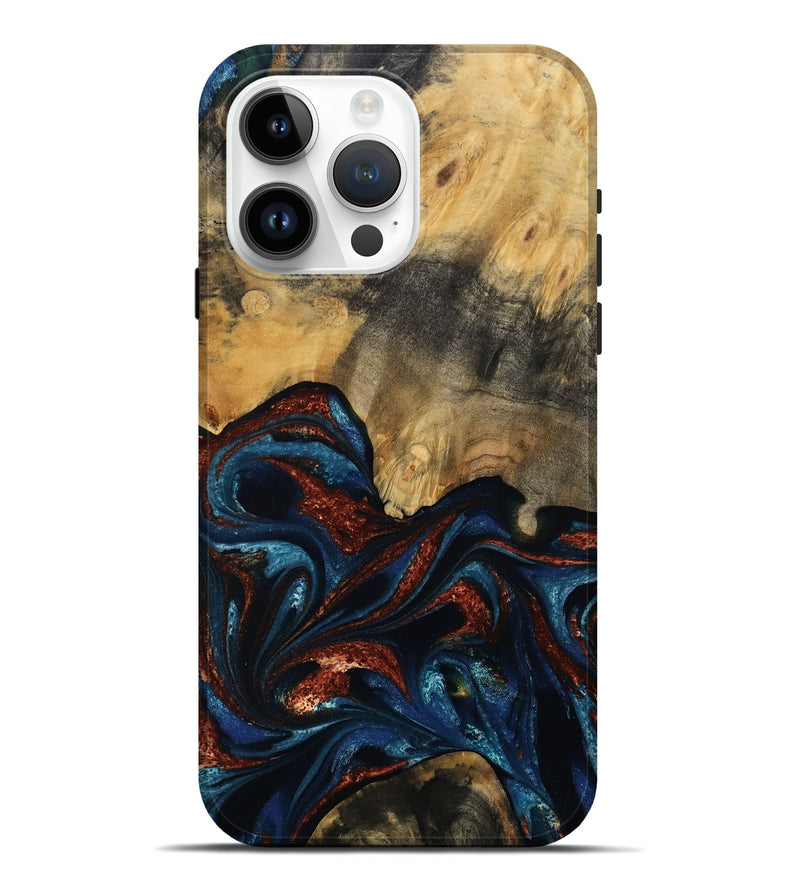 iPhone 15 Pro Max Wood Live Edge Phone Case - Trinity (Teal & Gold, 809261)