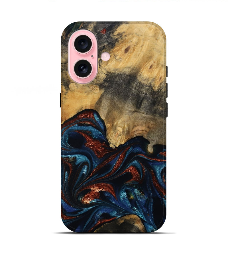 iPhone 16 Wood Live Edge Phone Case - Trinity (Teal & Gold, 809261)