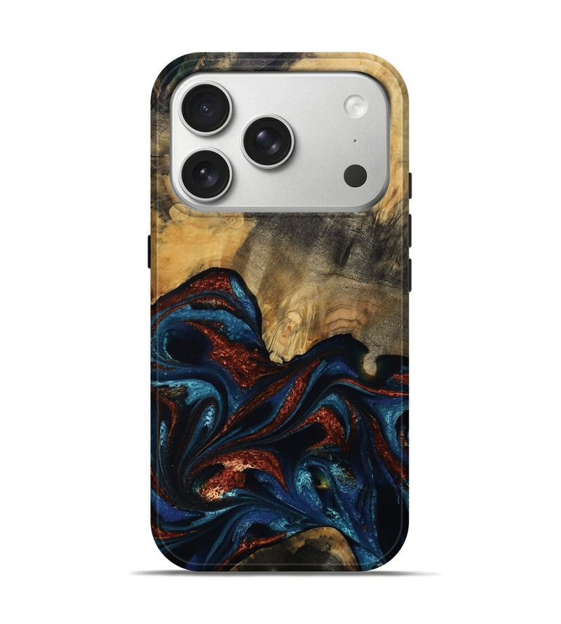 iPhone 17 Pro Wood Live Edge Phone Case - Trinity (Teal & Gold, 809261)