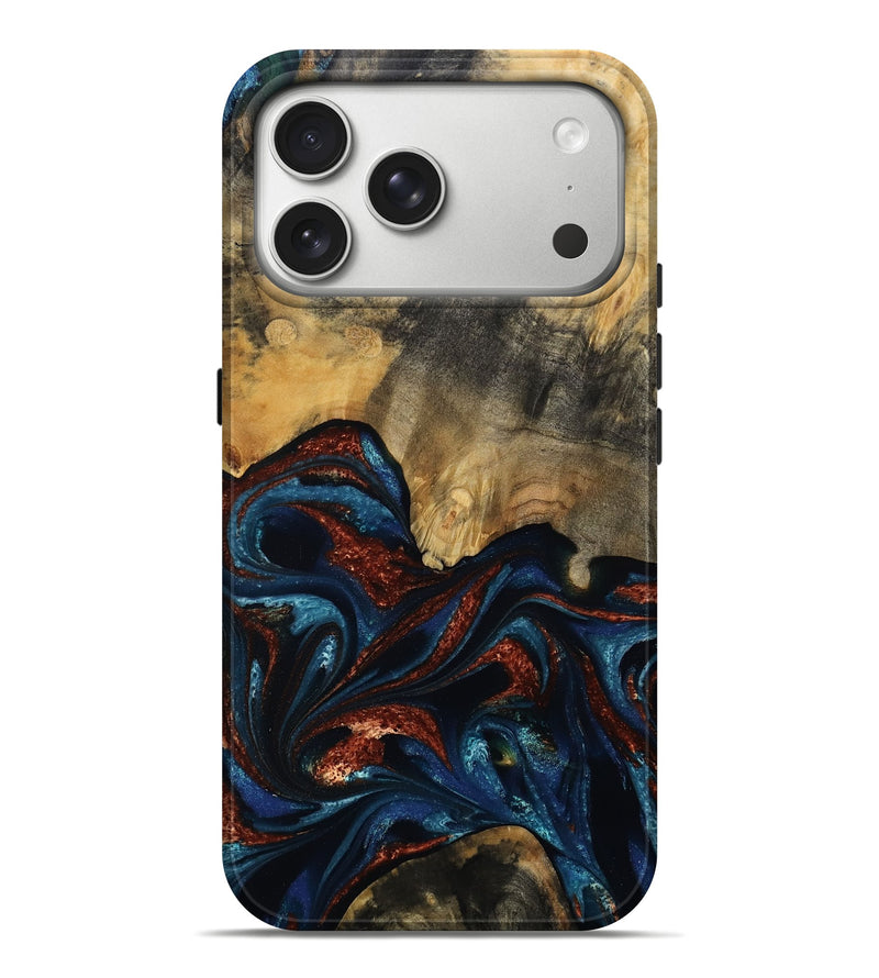 iPhone 17 Pro Max Wood Live Edge Phone Case - Trinity (Teal & Gold, 809261)